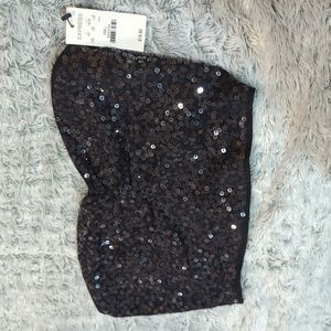 Express Sequin Black Crop Tube Top - Small